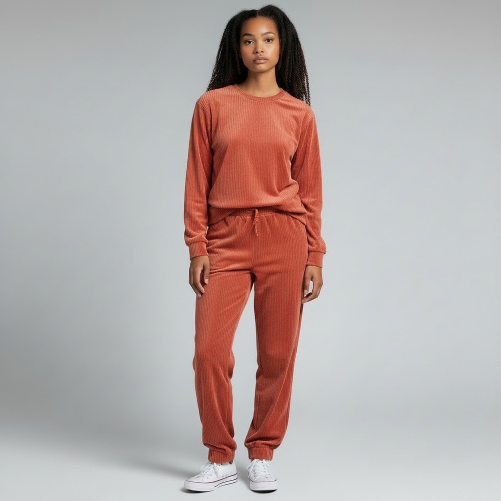 ASOS Rust Orange Ribbed Velour Lounge Set